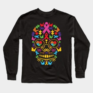 Autism Awareness Sugar Skull Halloween Autism Gift Long Sleeve T-Shirt